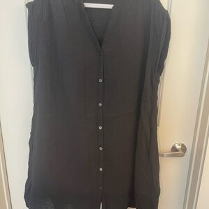 Time and Tru Black Button-Front Short Sleeve Tunic